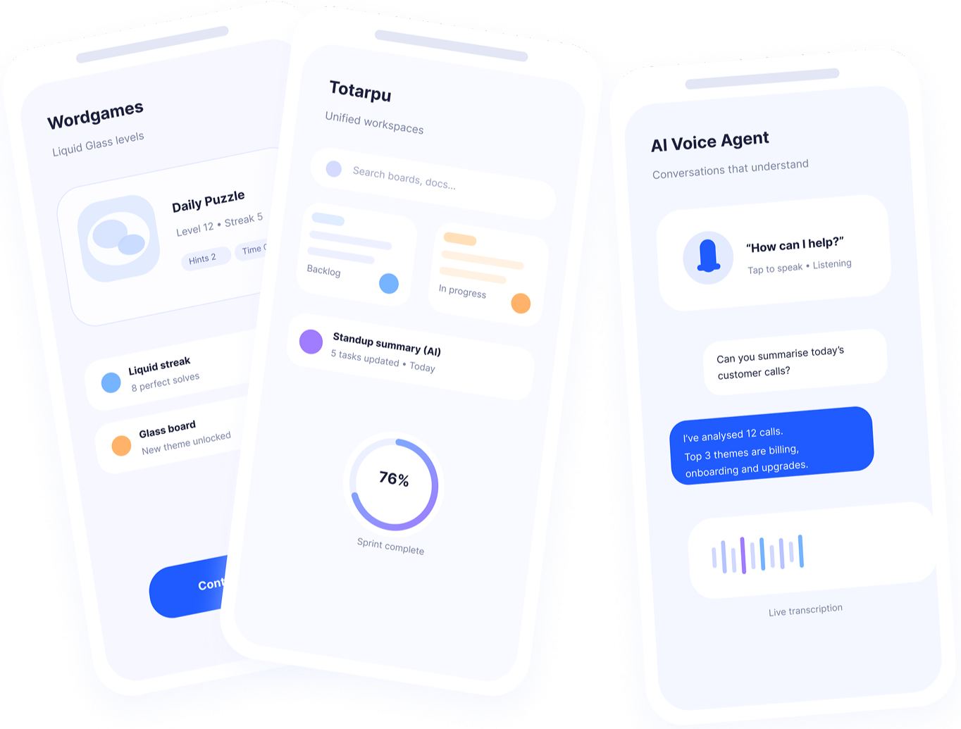 Illustration of three mobile apps built with Unntul