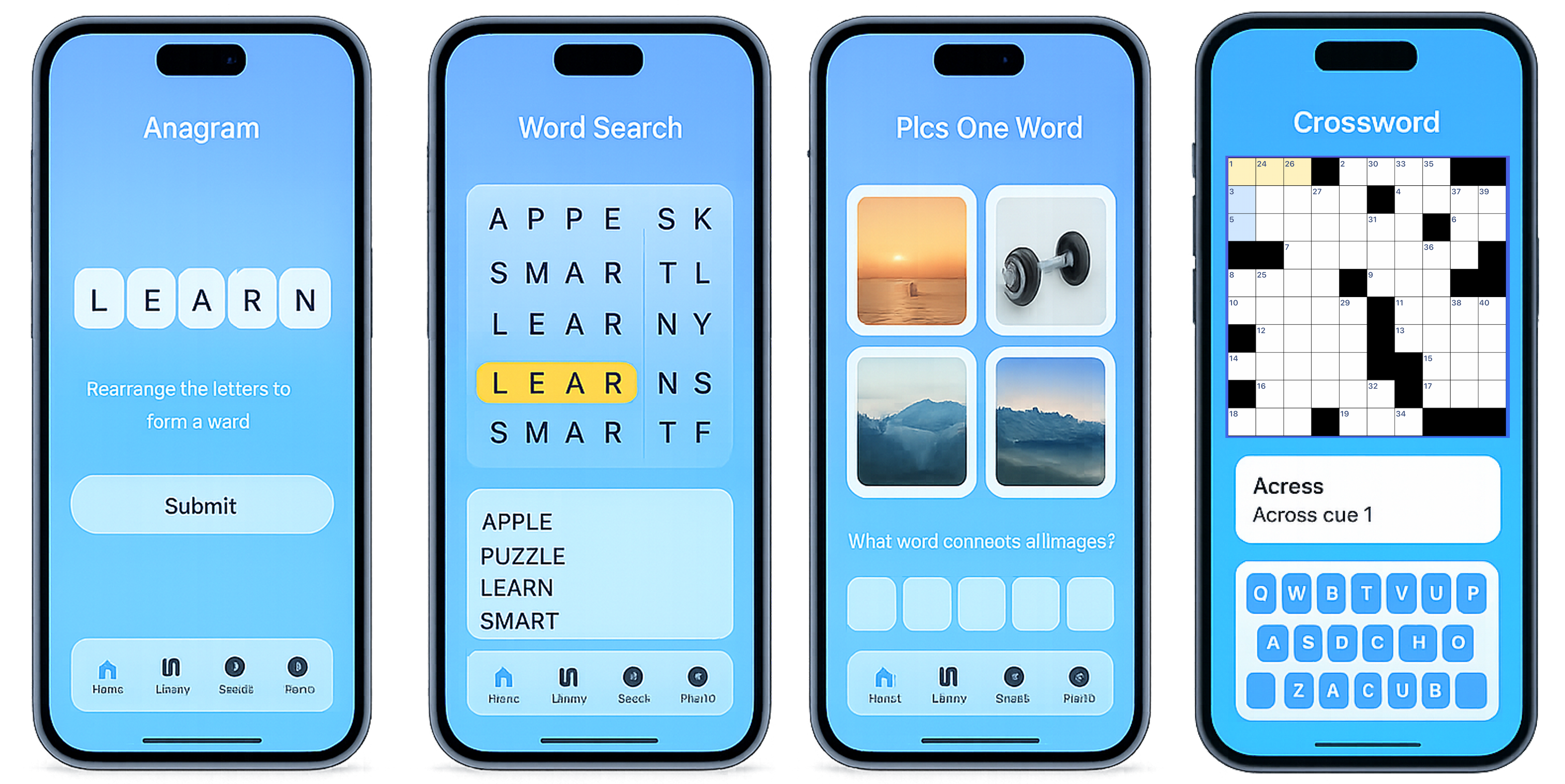 Wordista four screen showcase